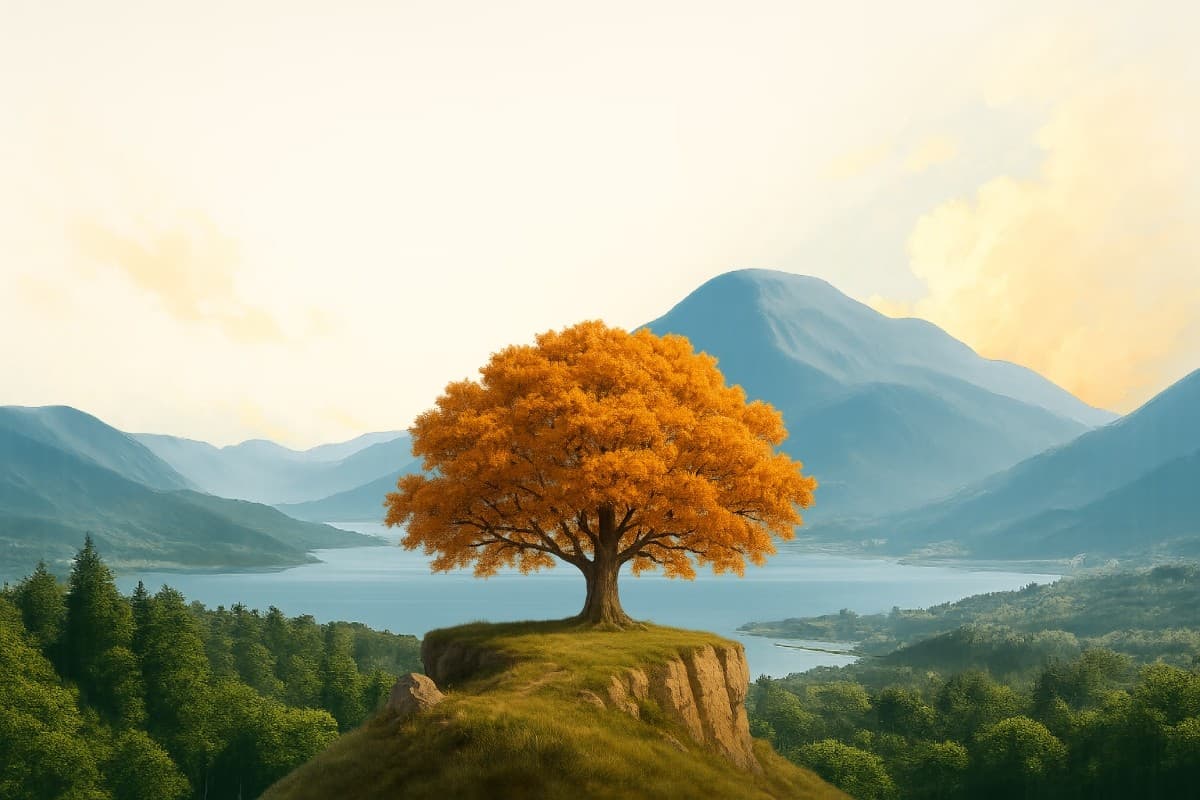 Autumn tree by a lake